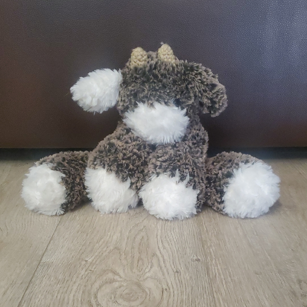 Handmade Plush Cow Toy with Brown and White Fur